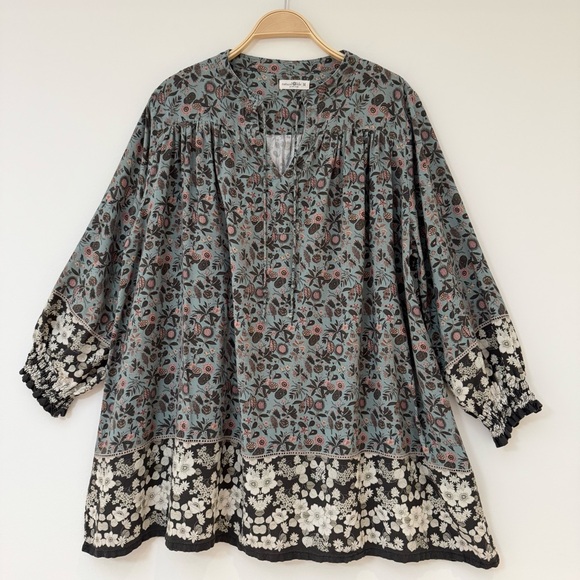 Natural Life Dara V-Neck Floral Tunic Dress in Sage Brown Hem, Size M - Picture 2 of 13